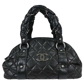 Chanel Lady Braid Bowler Quilted Distressed Calfskin Large Black