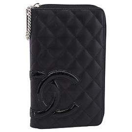 Organizer con zip Chanel Cambon in pelle di agnello matelassé Nero