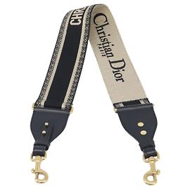Christian Dior Logo Schultergurt aus bestickter Leinwand Thin Marineblau
