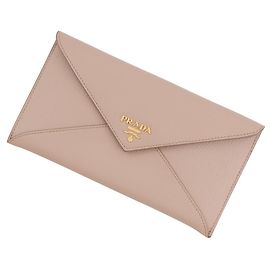 Portefeuille long Prada en cuir Pink Beige Beige