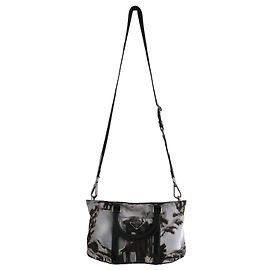 Bolsa Prada Templi Temple Print Nylon e Couro Outono 2004 Preto Cinza