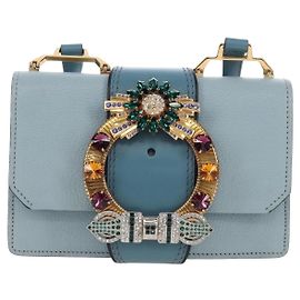 Miu Miu Madras Crystal Buckle Leather Small Bleu