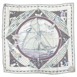 Hermès Lenço de seda Hermes Voyage au Long Cours Branco