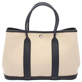 Hermès Saco Tote Hermes Garden Party TPM Bege Azul marinho