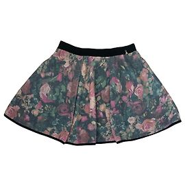 PATRIZIA PEPE Saia plissada com estampado floral em lã e poliamida Rosa Verde