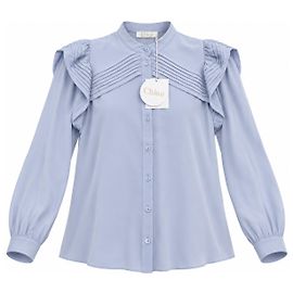 Chloé Blusa plissada de seda Arctic Ice Azul claro
