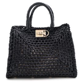 Bolsa Salvatore Ferragamo Studio em ráfia Preto