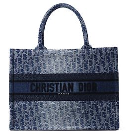 Borsa Book Tote in denim Christian Dior Blu navy