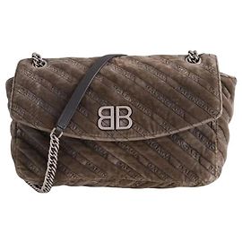 Bolsa de ombro Balenciaga em camurça cáqui Caqui