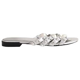 Balenciaga Silver Leather Sandals Silvery