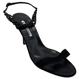 Sandali in camoscio con perline Manolo Blahnik Nero