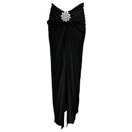 Saia maxi drapeada em jersey com cristais pretos Paco Rabanne Preto