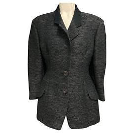 Veste blazer Issey Miyake noire texturée à deux boutons Noir