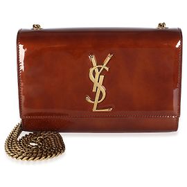 Autre Marque Saint Laurent Baby Brown Patent Monogram Small Kate Chain Bag Brown Red