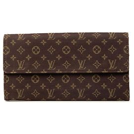 Brown Louis Vuitton Monogram Mini Lin Sarah Wallet Long Wallets Brown