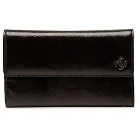 Carteira Longa de Aba Chanel CC em Verniz Preto Preto