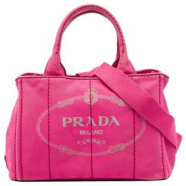 Prada Small Canvas Canapa Logo Tote Satchel Rosa Pink