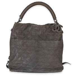 Chanel Dark Grey Quilted Matte Caviar Boy Handle Hobo Marrone