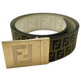 Fendi cinturón de lona con monograma FF Castaño Beige