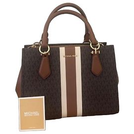 Michael Kors Monogram Stripe Handbag - Brown/White Brown White Monogram