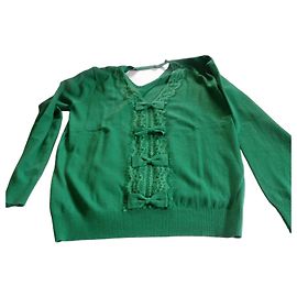 Autre Marque Pull&Bear Green Knit Bow and Lace Sweater Green