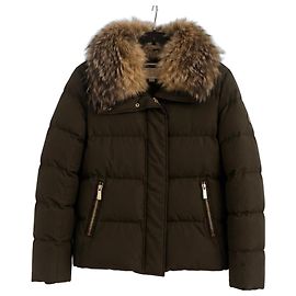 Michael Kors Khaki Puffer Jacket with Coyote Fur Collar Green