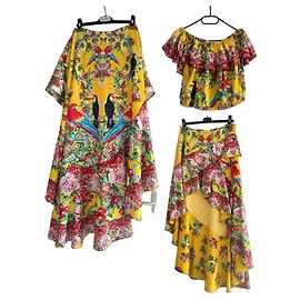Camilla Conjunto de Saia Midi e Top Estampado Tropical Papagaios