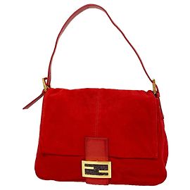 Fendi Mamma Bucket Suede Handbag Red