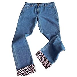 Versace Jeans Blau Denim mit pinkem Greca-Muster Pink Blau