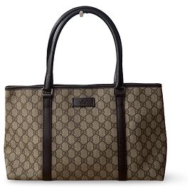 Eine wunderschöne Gucci Tote-Tasche mit klassischem GG-Monogramm und violetten Lederdetails. Lila