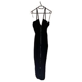 Autre Marque Gai Mattiolo schwarzes V-Ausschnitt Kleid mit Zierband Schwarz