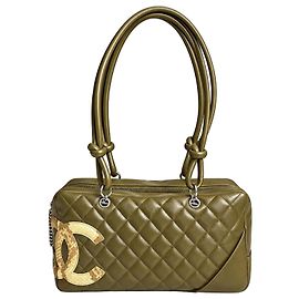 Chanel Ligne Cambon Bolso Bowler Verde Pitón Otro Verde