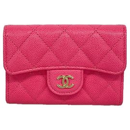 Chanel Matelassé Caviar Leather Card Case Pink