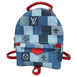Louis Vuitton Monogram Denim Palm Springs Rucksack MINI Rot Blau