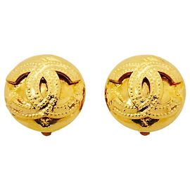 Chanel Coco Mark Circle Clip Earrings Gold Plated Golden