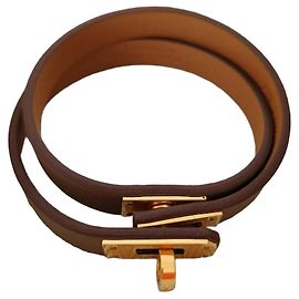 Hermès Leather and Gold-Tone Metal Bracelet Brown Golden