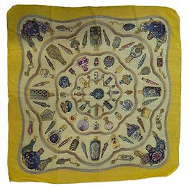 Hermès Carré 90 Foulard in seta Jaune Flacon Multicolore Giallo