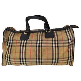 Burberry Borsa da Viaggio Nova Check in Tela e Pelle Marrone Nero