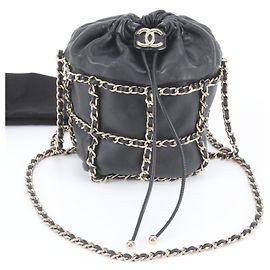Chanel Lambskin Leather Chain Shoulder Bag Tote Black