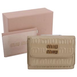 Miu Miu Leather Tri-fold Wallet Beige