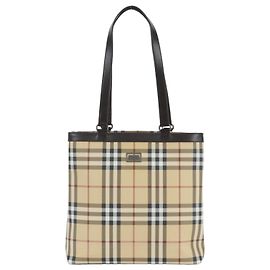 Burberry Nova Check Leather Tote Bag Brown