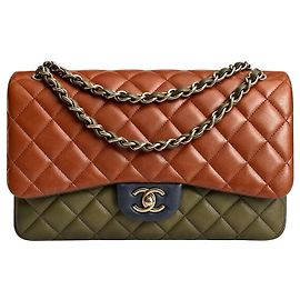 Bolsa Chanel Jumbo Classic Double Flap Edinburgh TriColor Bordeaux Cinza antracite Verde escuro Azul escuro Hardware prateado