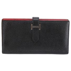 Hermès Hermes Bearn Soufflé Leder Geldbörse Schwarz
