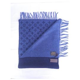 Écharpe Louis Vuitton Monogram en Laine et Cachemire Bleu Noir Bleu
