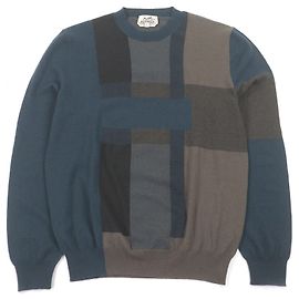 Hermès H logo Cashmere Knit M Castaño Azul