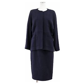 Chanel Boutique Tweed Wool Silk Set Up Blue Navy blue