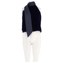 Autre Marque Top sin mangas azul marino con cuello drapeado y lazo ME + EM Azul marino
