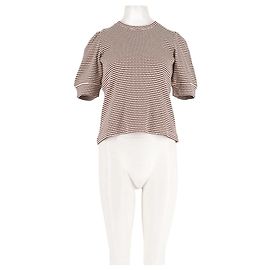 Autre Marque ME + EM Weißes Baumwoll-Top mit Streifen und Puffärmeln Weiß