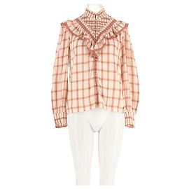 Camisa SéZane de cuadros blanca de algodón con volantes Blanco