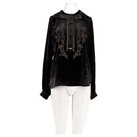 Zadig & Voltaire Schwarzes Samt Oberteil mit Goldstickerei Schwarz